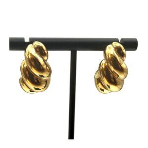 Vintage Gold Tone Chunky Dome Knot Earrings Statement